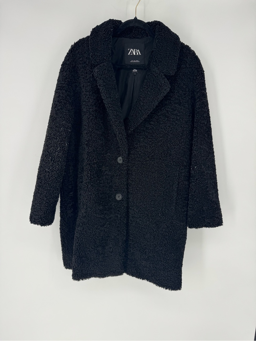 Zara Black Teddy Faux-Shearling Coat